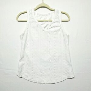 Shein Women's Sleeveless White Eyelet Top Button Accents V-neck Vintage Style M